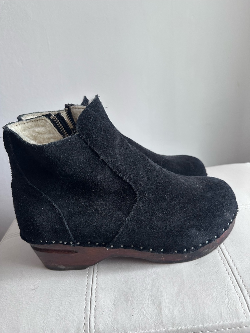 Troentorps Black Shearling Lined Suede Ankle Clog Boots